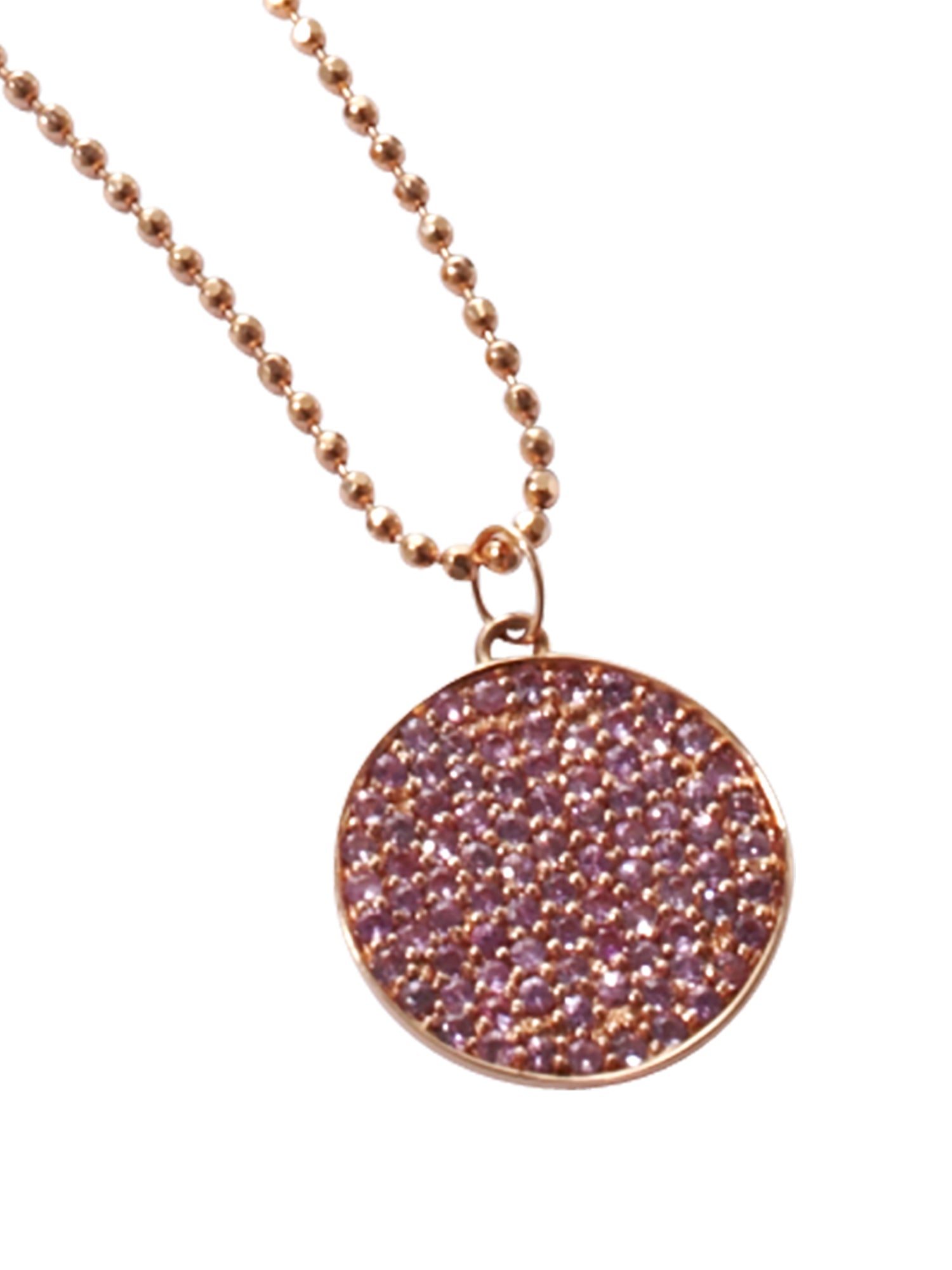 SYDNEY EVAN, 28" Pave Pink Sapphire Disc Necklace