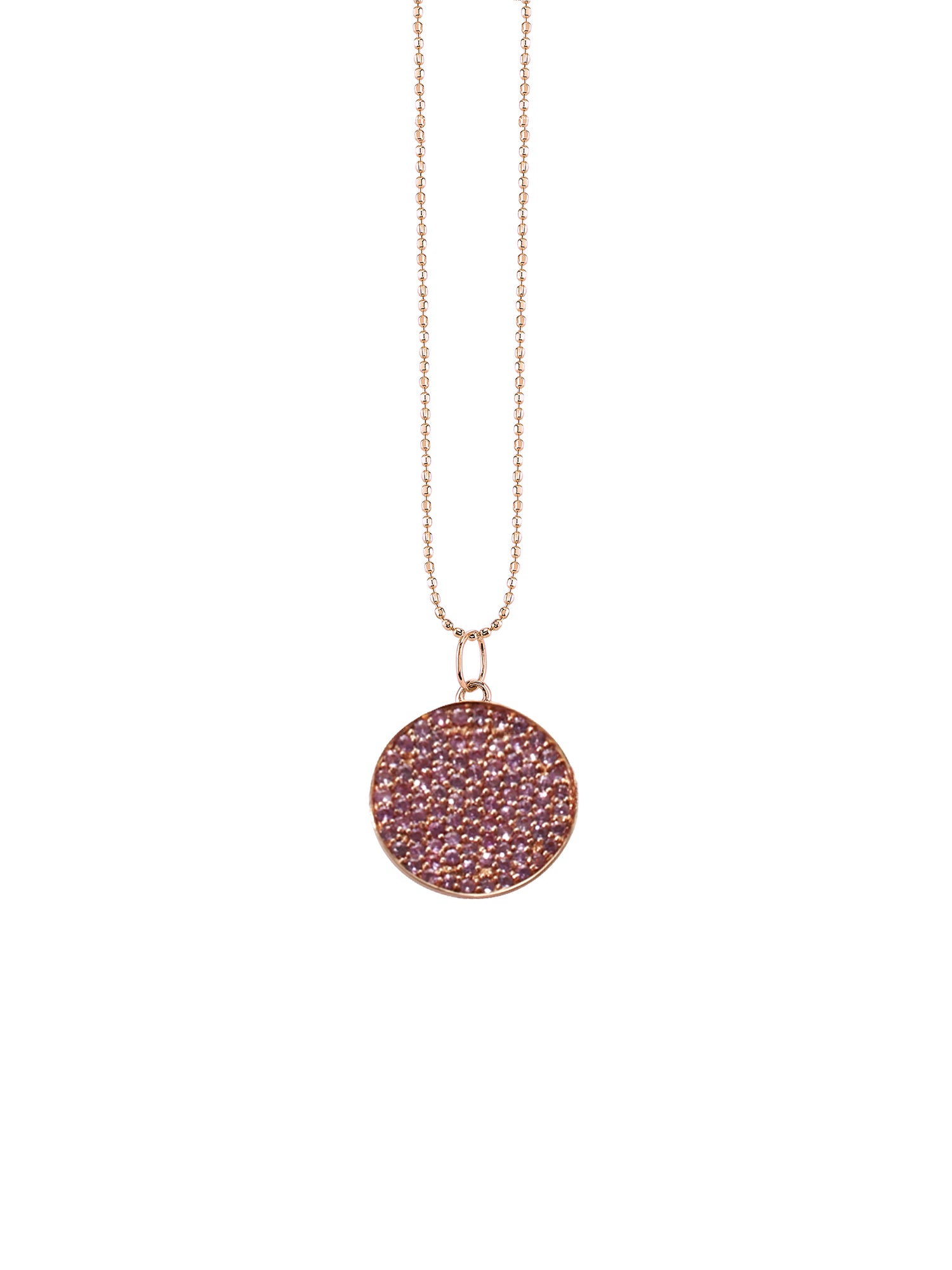 SYDNEY EVAN, 28" Pave Pink Sapphire Disc Necklace