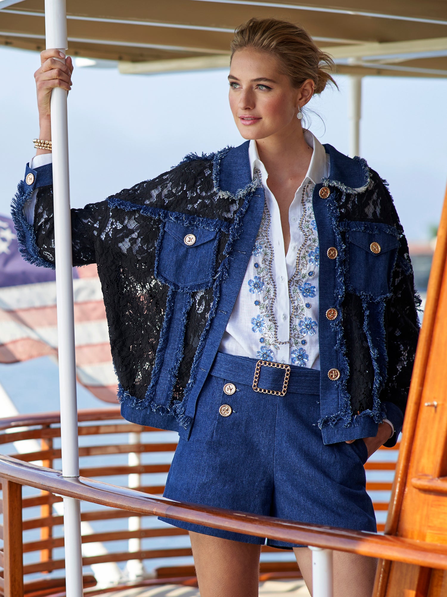 EDWARD ACHOUR PARIS, Jetta Lace Jean Jacket